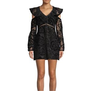 Red Carter Black  flocked Lace Long Sleeve Dress, M